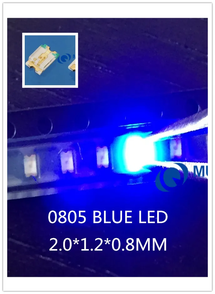 100 шт. 0805 SMD светодиодный диодный чип синий (2012) 20 мА SMT бисер светильник Диодная