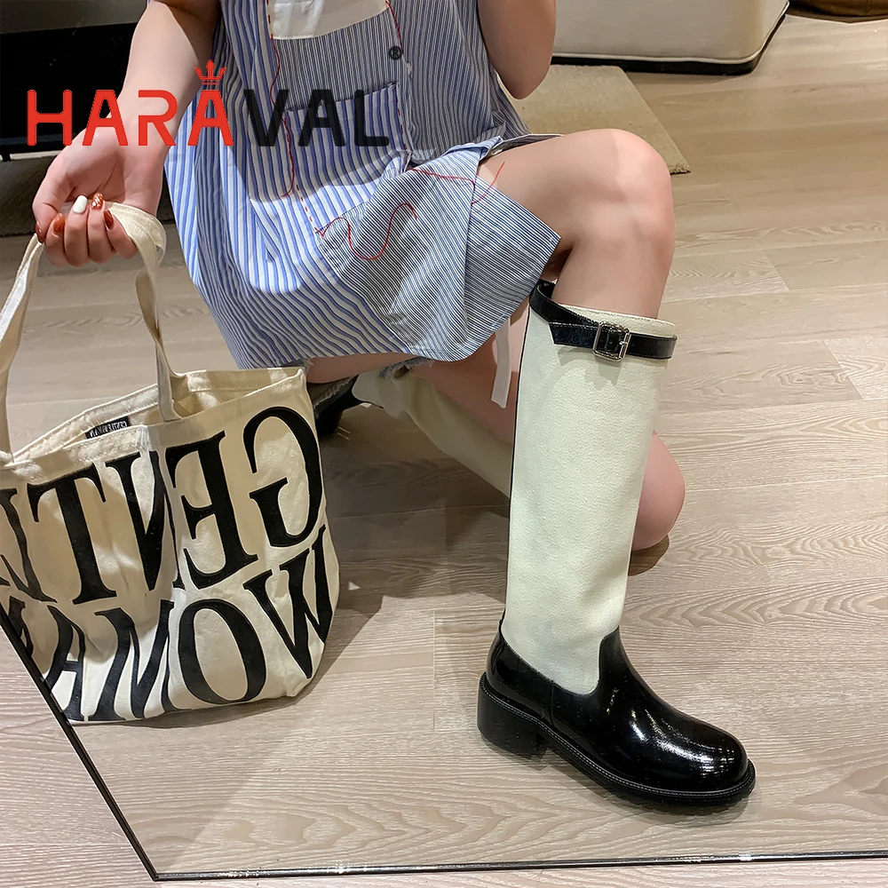 

HARAVAL Women Boots Shoes Motorcycle Boots Genuine Leather Knee-High Spring Autumn Winter Fashion Elegant Women Shoes E452L