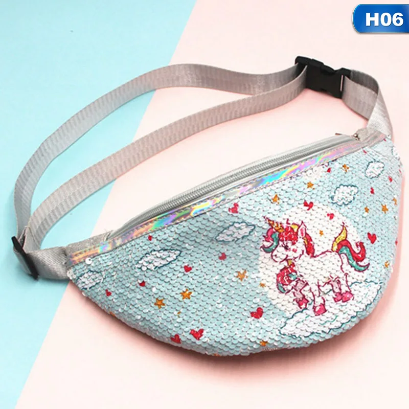 H06 1 шт. мультяшная сумка с блестками для талии, детский спортивный кошелек с единорогом, нагрудная сумка для девочек, кошелек для денег, поясная сумка, Kawaii, сумка на ремне для бега - Цвет: H06
