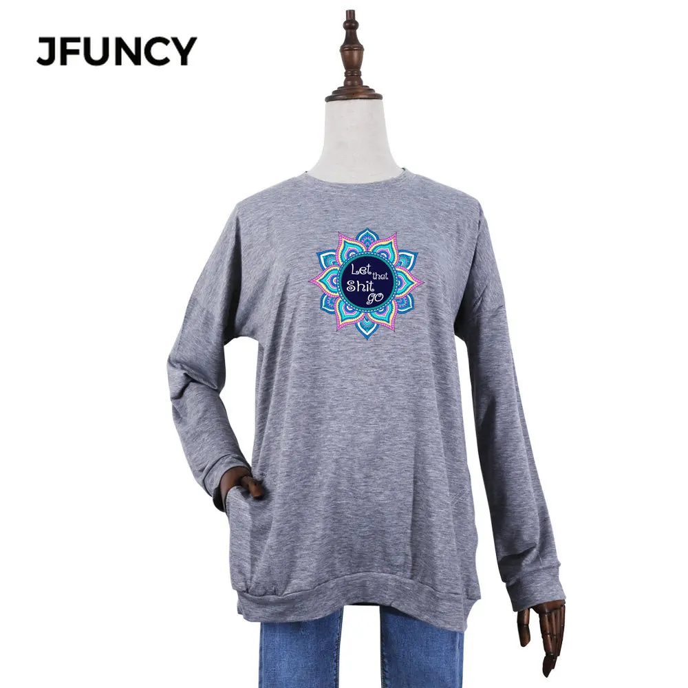 

JFUNCY Plus Size Spring Autumn Women Long Sleeve T-Shirt Casual Woman Loose Pullover Tops New Print Female T Shirt