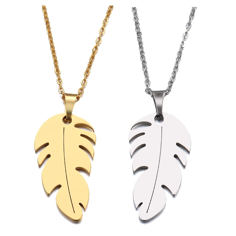 Цепочка с подвеской в виде листьев из нержавеющей стали|Ожерелья подвеской| |