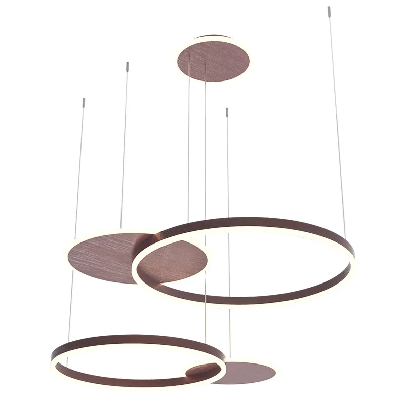 

Modern living room LED chandelier villa home island deco dining room fixture brushed golden or brown ring chandelier lighting