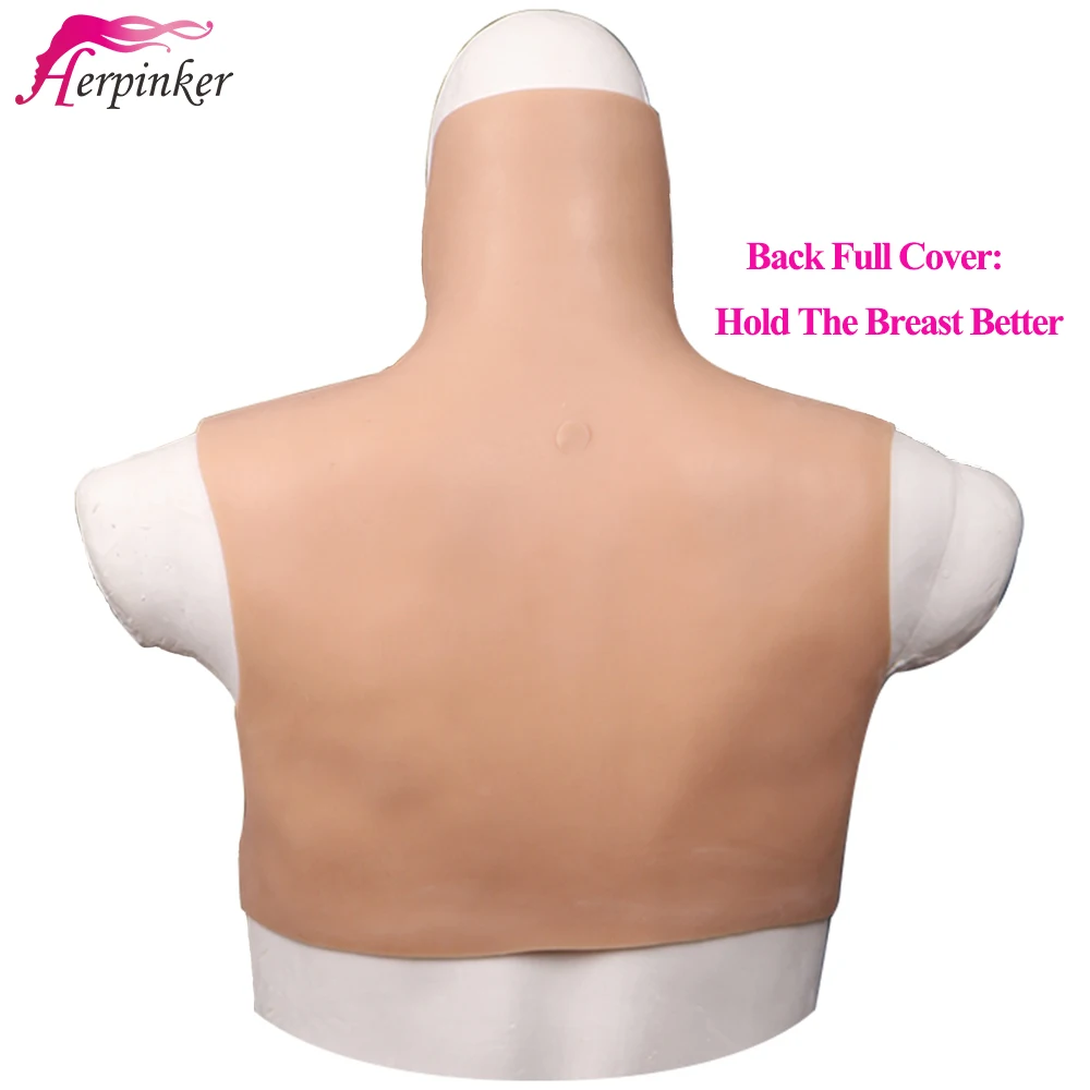 

Herpinker Cosplay Transgender Crossdresser Fake Silicone Breast Plate Forms Fake Boobs Chest High Collar Male To Female Breast