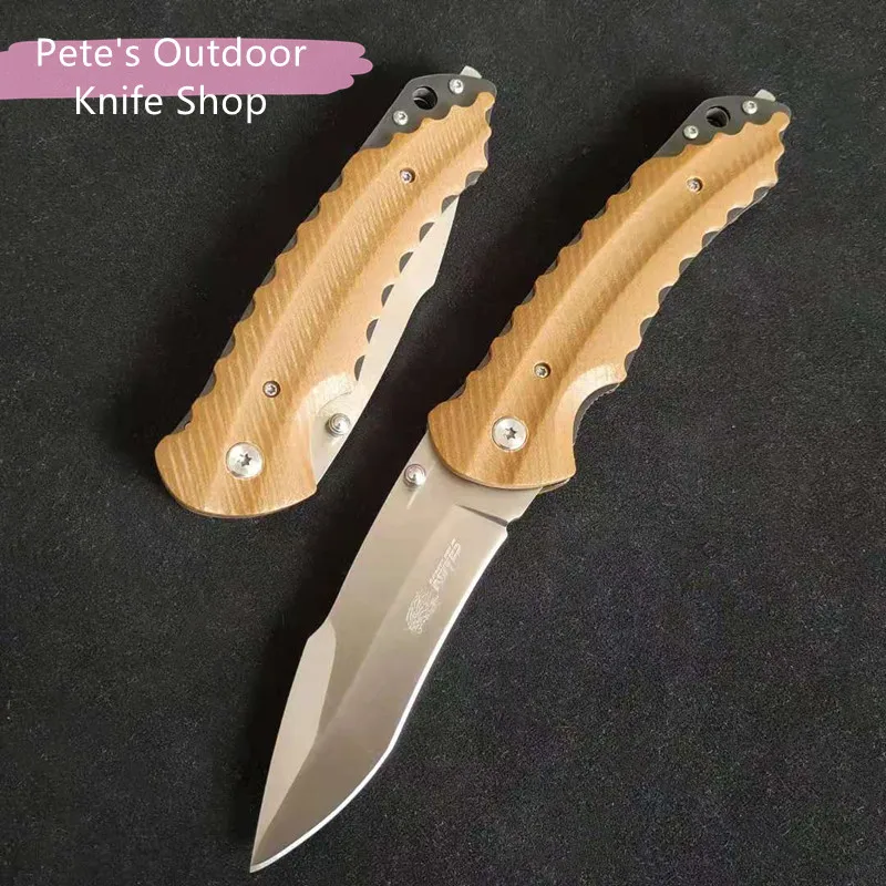 

RUIM Brown Folding Knife, Steel +G10 Non-Slip Handle Arc, Outdoor Portable Tactical Little Knife Hunting Survival High-End Knife