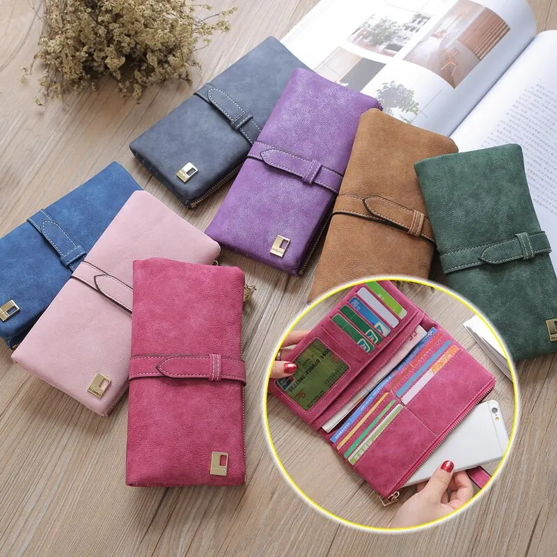 HEFLASHOR Женский кошелек из искусственной замши Длинный на молнии Сумочка для