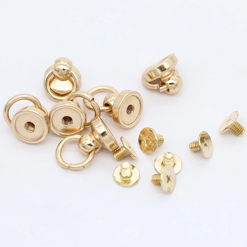 gold 20 шт Позолоченные, серебристые, твердые, металлические, с круглой головкой, шпильки с кольцом для прыжков, отвертка, кожаный пояс, сумка Chicago, винты, заклепки для ногтей - Цвет: gold
