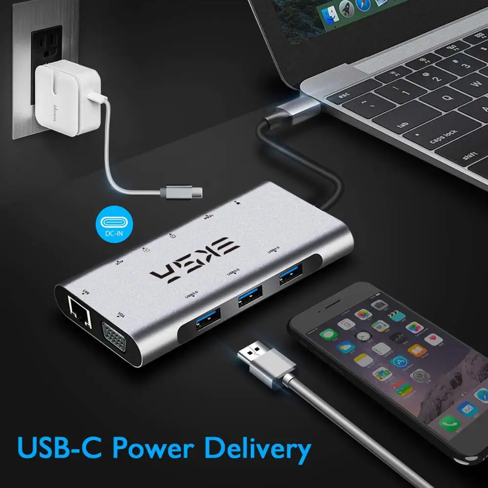 EKSA USB Type C концентратор к 3 0 HDMI RJ45 usb-хаб для MacBook Pro Аксессуары сплиттер Мульти 10
