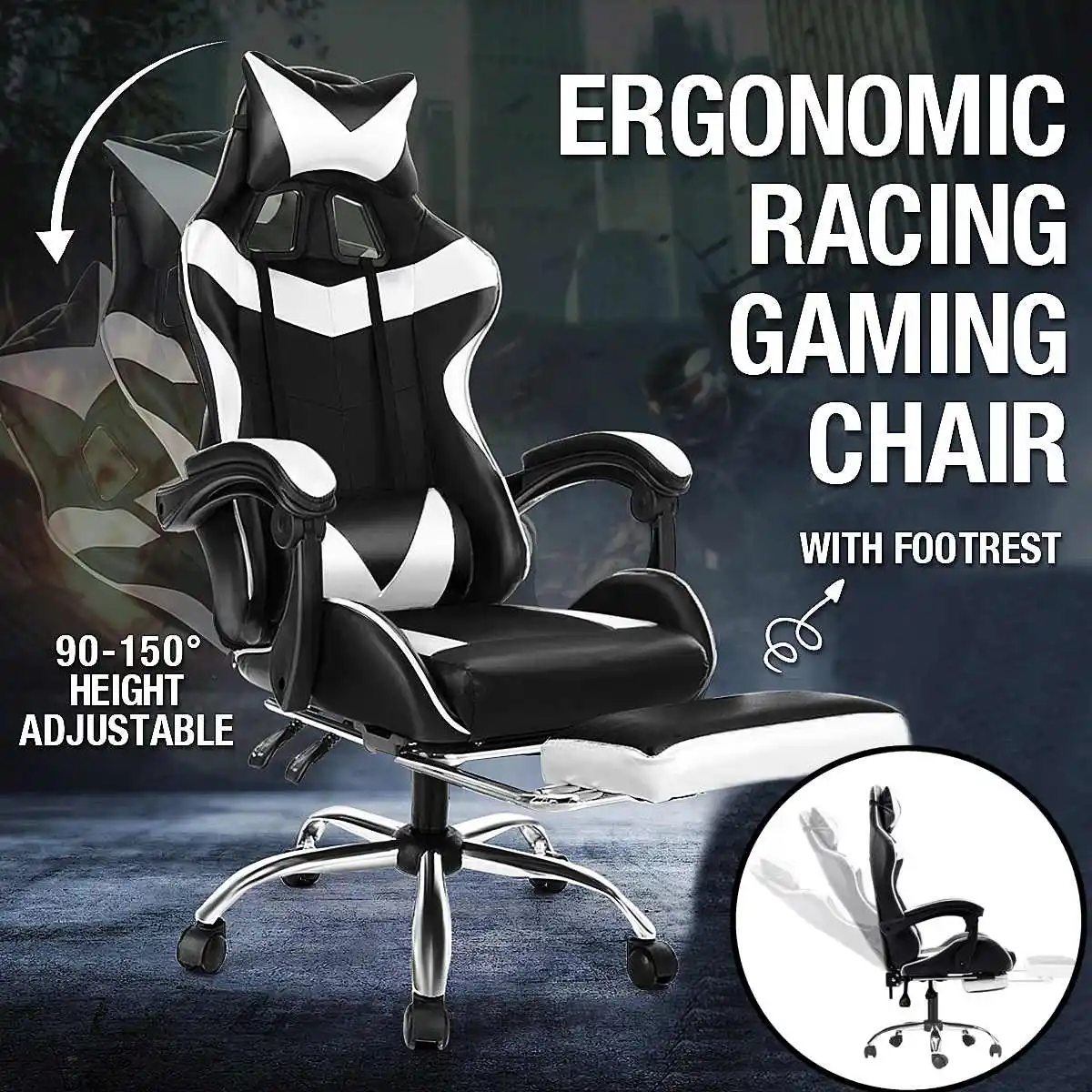 

Офисное игровое кресло WCG, эргономичное компьютерное кресло с подставкой для ног, вращающееся кресло из полиуретана для подъема лежа, гоноч...