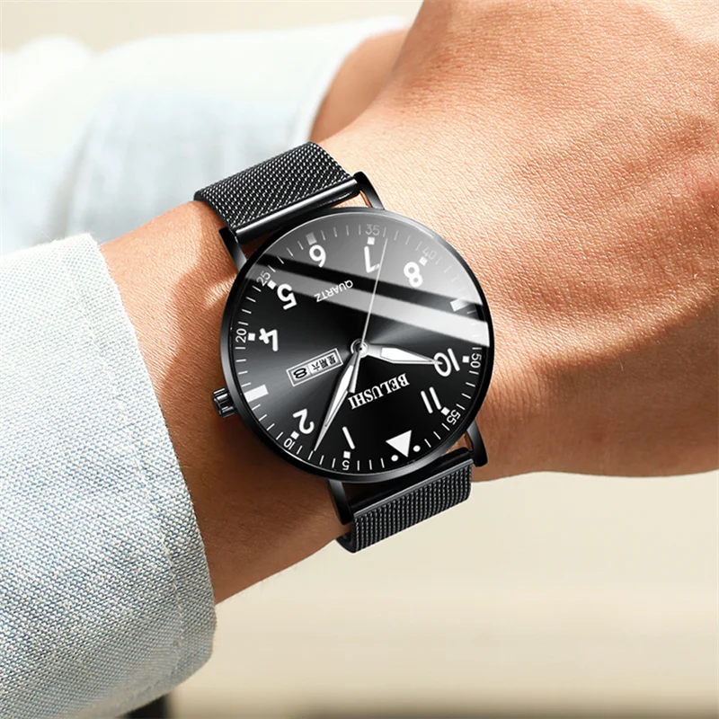 

XIIVIIX Fashion Ultra Thin Watches Men Business Stainless Steel Mesh Belt Quartz Watch Man Leather Wristwatch Relogio Masculino