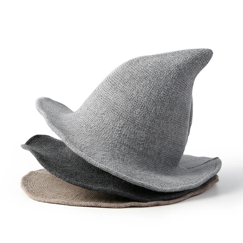 

Halloween Witch Solid Hat Foldable Costume Sharp Pointed Cotton Felt Cosplay Costume Party Hats Warm Spring Autumn Cap For Women