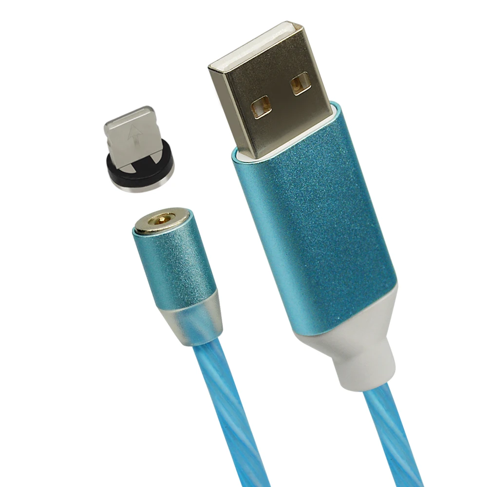 Blue For 8 Pin Магнитный светодиодный кабель CHAURE для зарядки mi cro, зарядный usb-кабель для Xiao mi huawei, зарядный кабель для быстрой зарядки T-C, usb-кабель - Цвет: Blue For 8 Pin