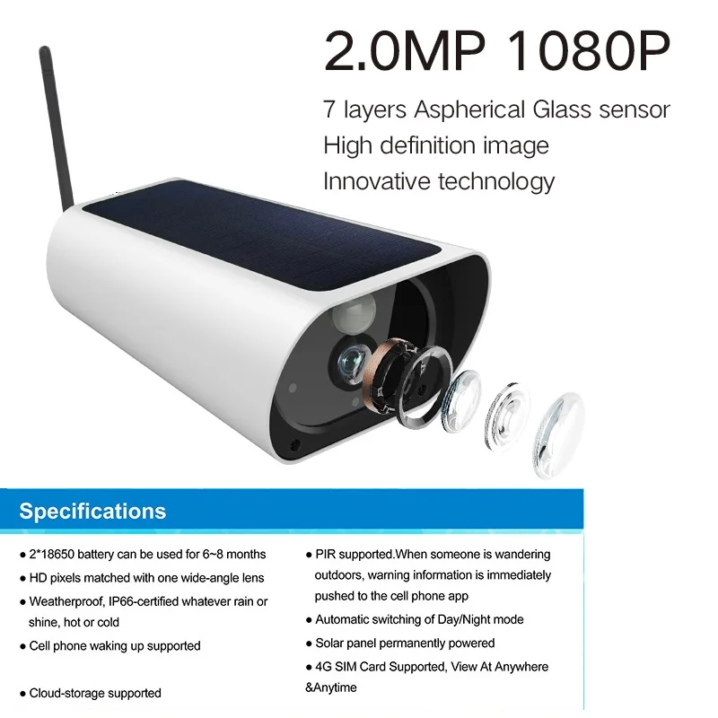 4G солнечной энергии 1080P пуля IP камера Водонепроницаемый Открытый безопасности cctv