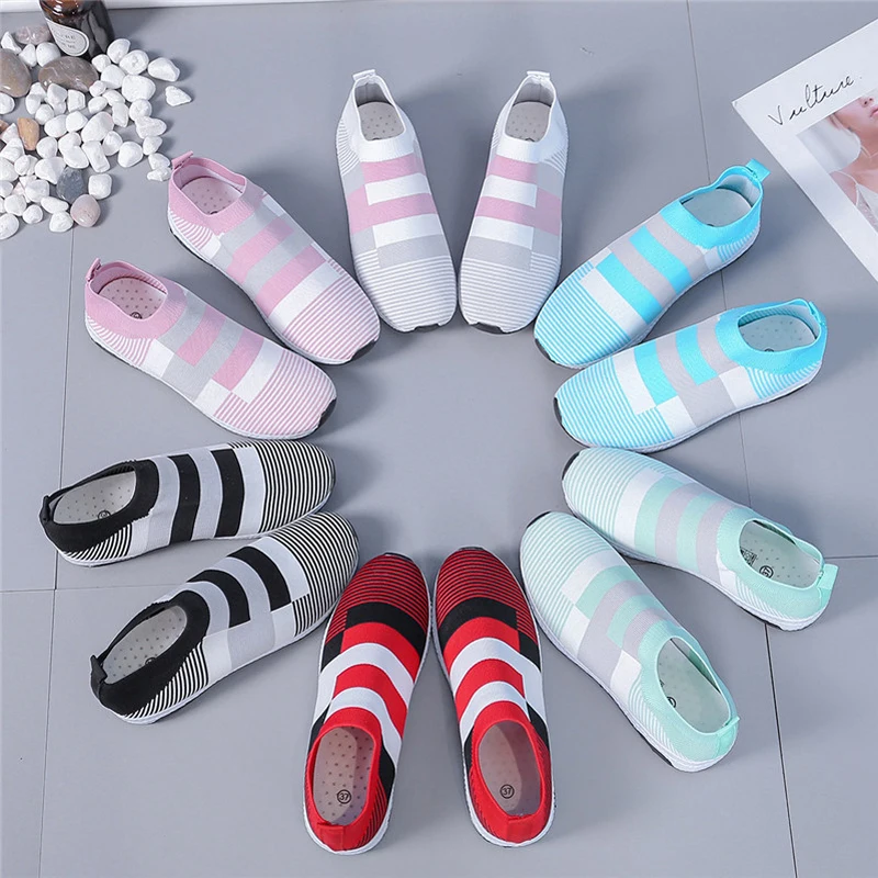 

Spring Woman Sneakers Flats Knitting Breathable Ladies Trainers Slip On Footwear Tenis Feminino Outdoor Running Shoes Women 2020