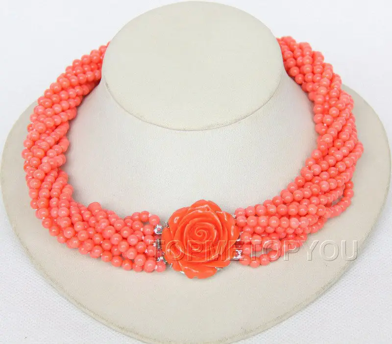 

Hot sale Free Shipping>>>>Nobler! 18" 10strands round pink coral necklace