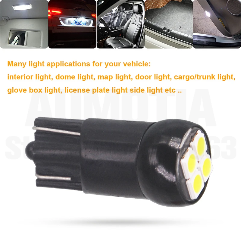 100x Автомобильный светодиодный Lihgts T10 светодиодный W5W 4 светодиодный 168 3030 SMD поворот стороны номерного знака светильник лампа габаритного огня AC/DC 12V