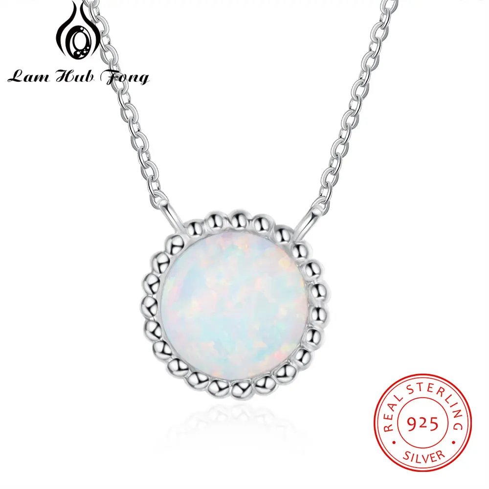 925 Sterling Silver Round Opal Necklaces Simple Women Chain Necklaces Female Anniversary Gifts Silver 925 Jewelry (Lam Hub Fong)