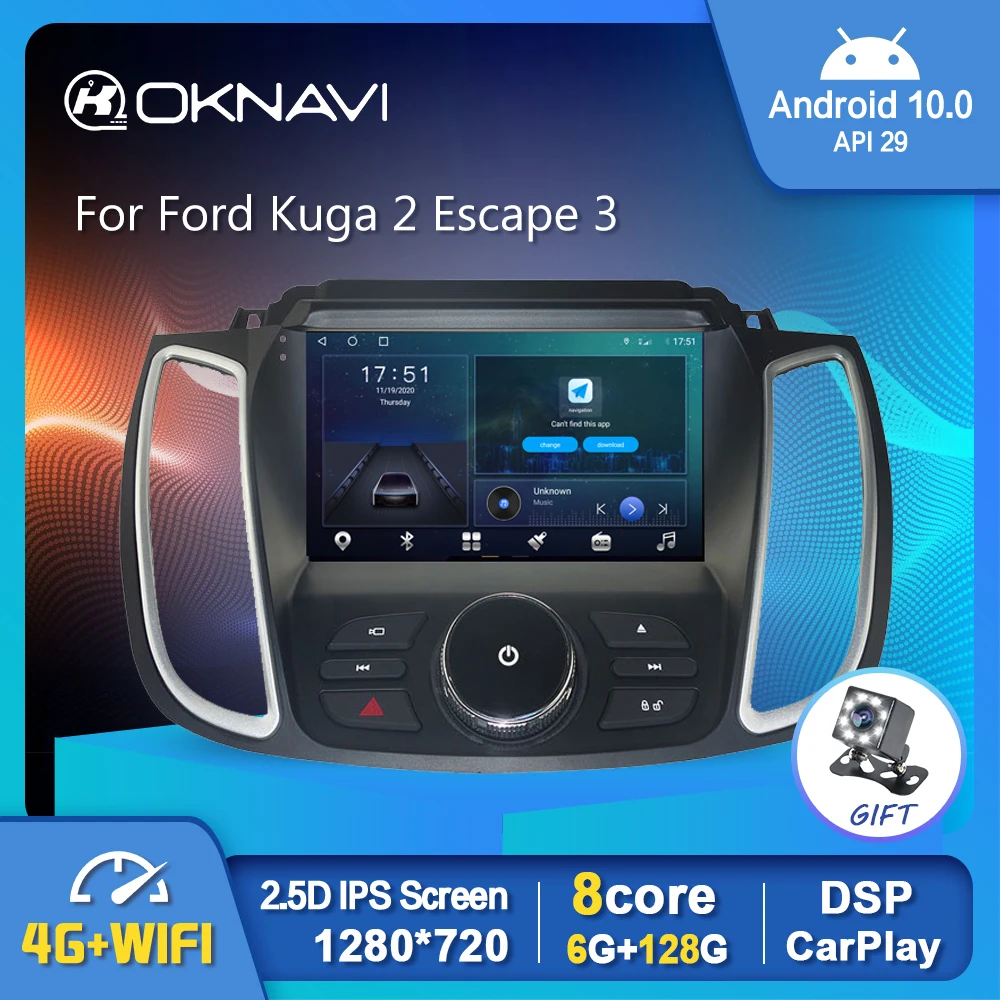 OKNAVI Android 10 автомобильный радиоприемник для Ford Kuga 2 Escape 3 2012 2019 GPS мультимедийный