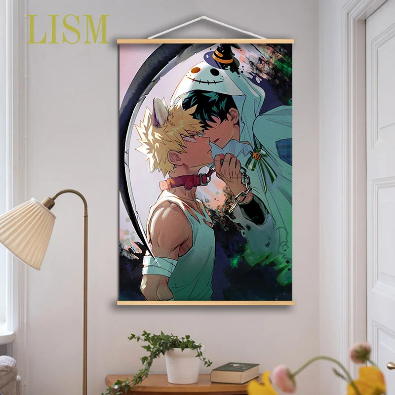 Boku no Hero Академия Bakugou Katsuki Midoriya Izuku Аниме Манга HD печать на стене постер Холст