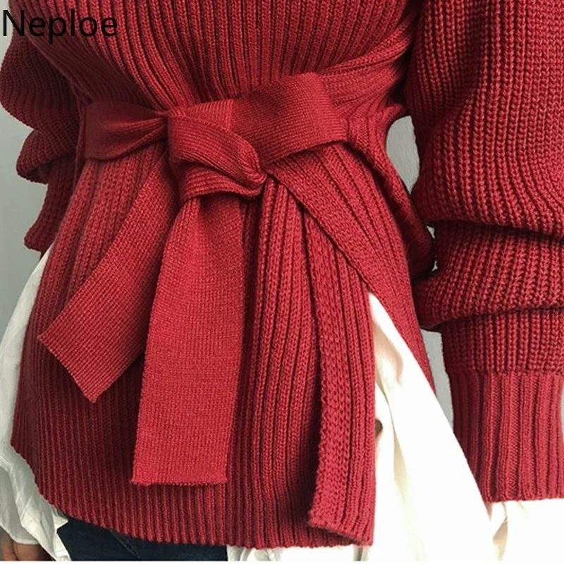 Neploe/осень-зима Женский однотонный водолазка пояс с высокой талией свитер мягкий