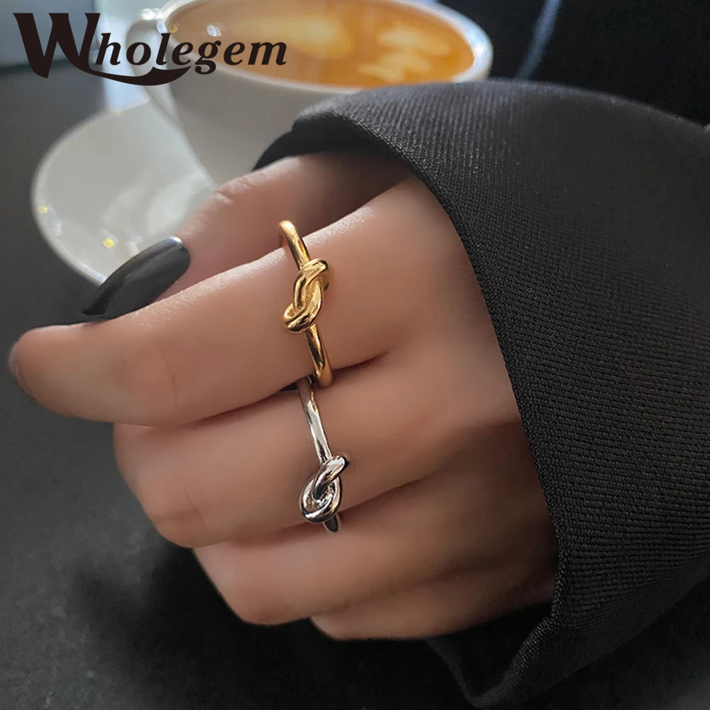 

WHOLEGEM Korean New Trendy Knotted Open Rings for Women Minimalist Metal Lady Party Accessories Fine Jewelry Dropship