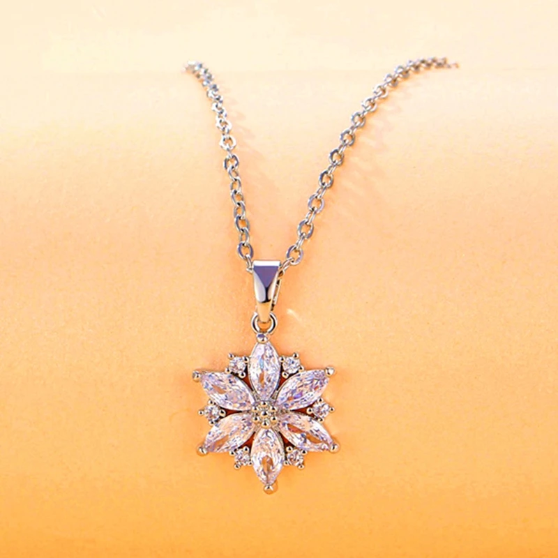 

Ekopdee Trendy Sun Flower Zirconia Pendant Necklace For Women Stainless Steel Chain Necklace Female Valentine Jewelry 2022 New