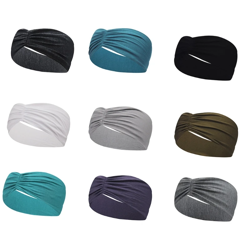 

Women Men Sport Yoga Wide Headband Simple Solid Color Ruched Front Stretchy Sweatband Headwrap Running Workout Hair Band