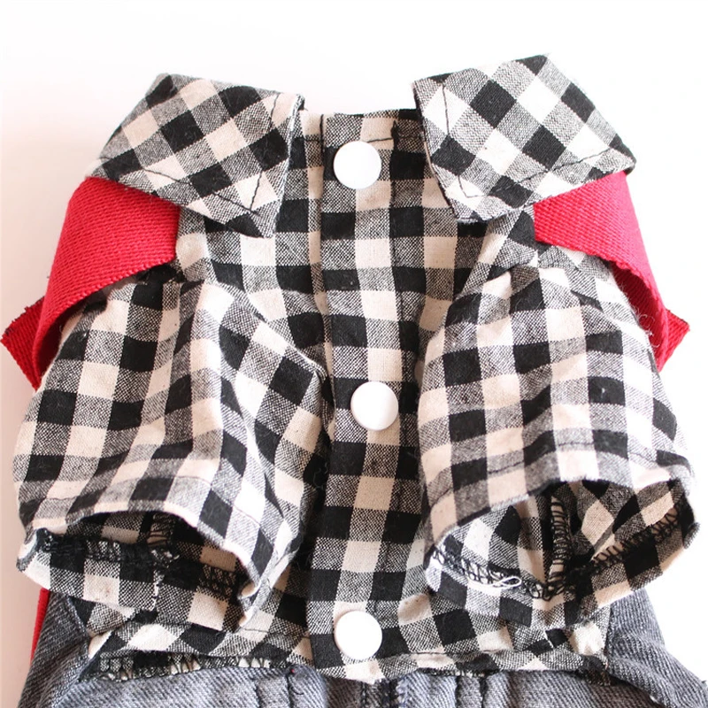 Джинсовый комбинезон в клетку для маленьких собак модный дизайнерский из денима