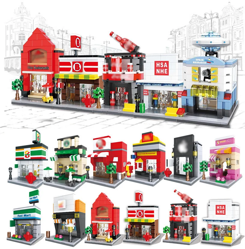 Городской мини уличный вид 3D модель строительные блоки KFEC кафе яблоко розничный