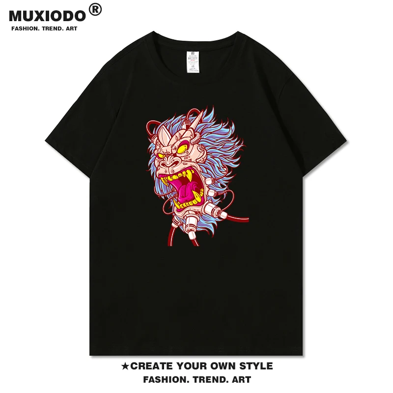 Забавная хлопковая Футболка с принтом льва в стиле граффити модная мужская и