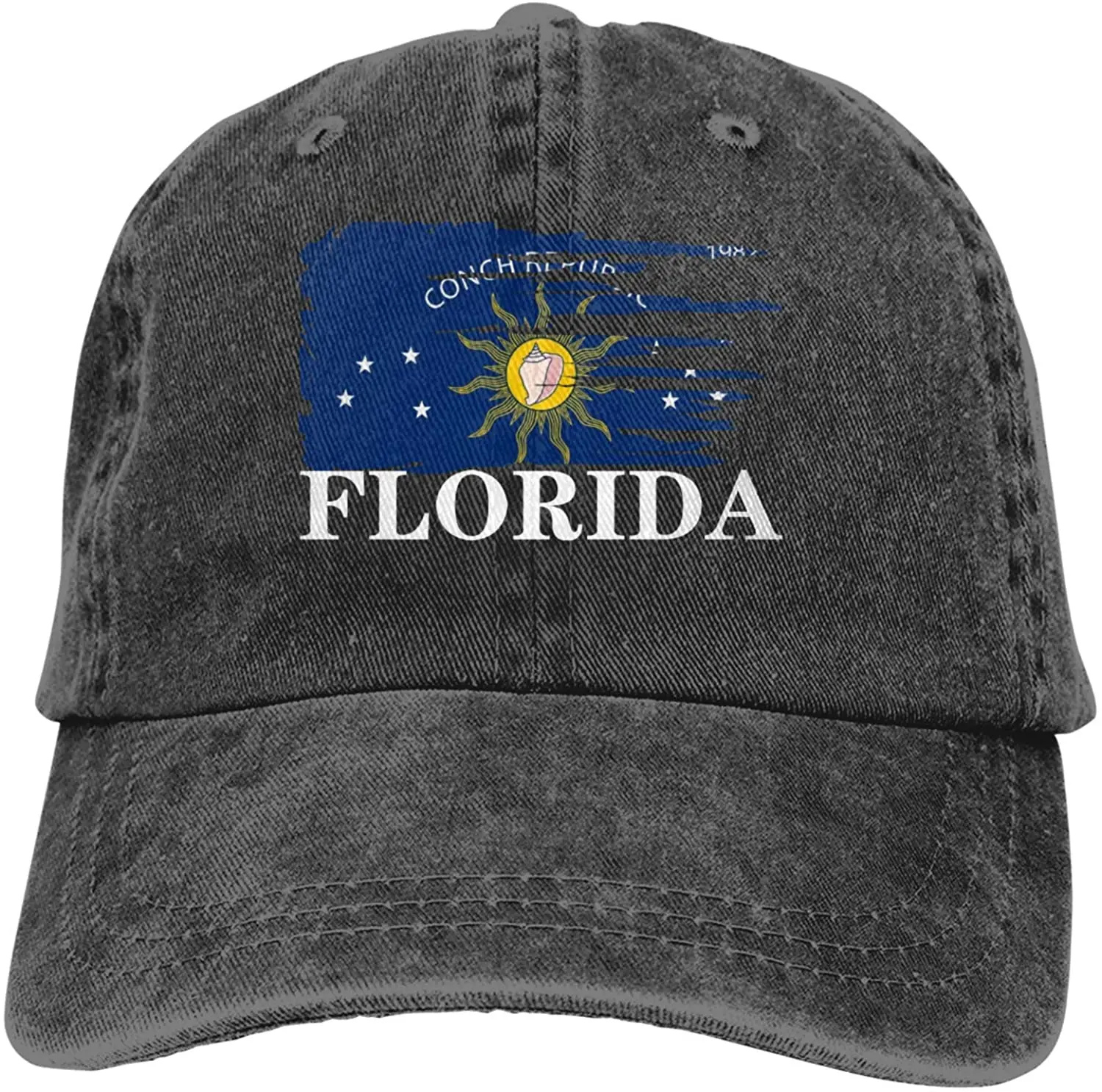 

Conch Republic Key West Florida Flag Sports Denim Cap Adjustable Unisex Plain Baseball Cowboy Snapback Hat