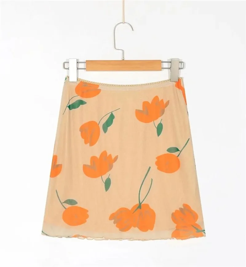 

Женская мини-юбка с высокой талией, трапециевидная винтажная сетчатая юбка-карандаш с эластичным поясом и принтом тюльпанов, 2021