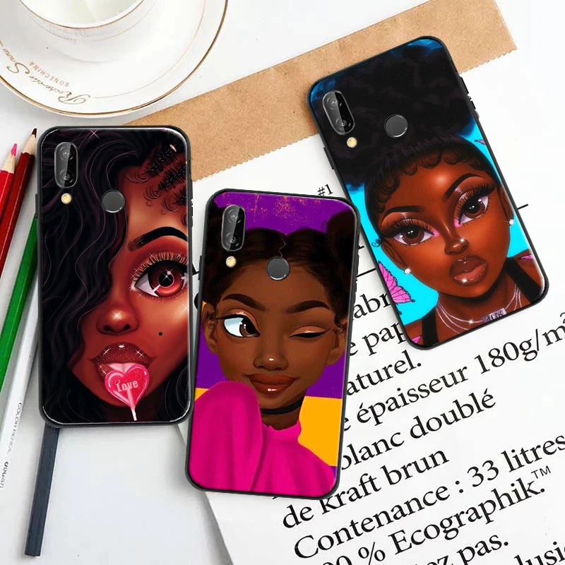 

Fashion Black Girls Phone Case For Huawei P Smart Z 2019 2021 P20 P30 P40 P40 Lite Pro Fashion Women Coque Carcasa Back Cover