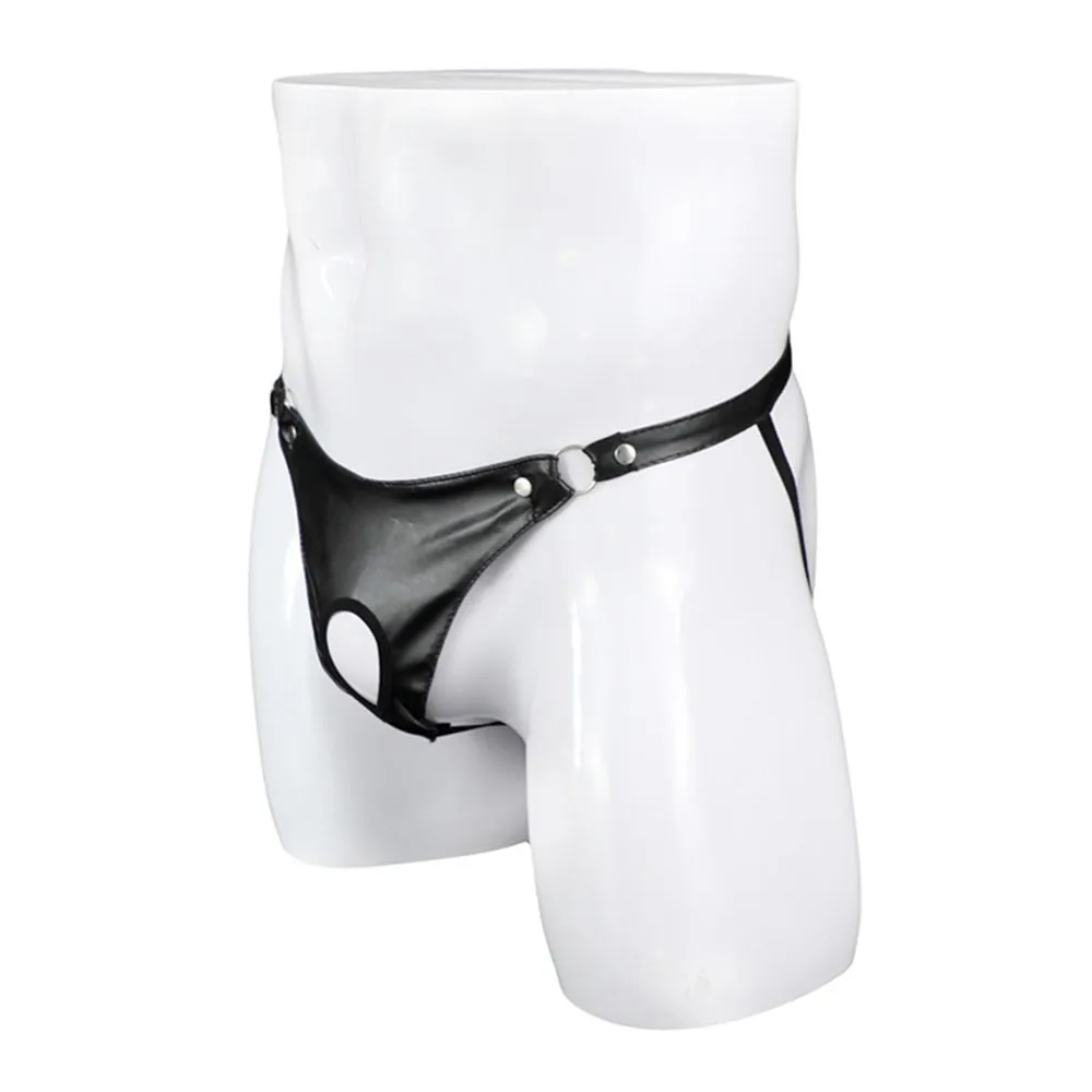 

Men's Sexy Underwear Artificial Leather Metal Ring Thong Jock Strap Underpants Sexy Underwear Artificial Leather Metal Ring