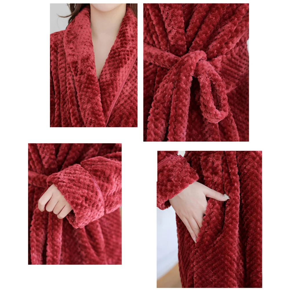 

Winter Robes Sleepwear Long Robes Fashion Women Solid Color Thicken Plush Long Sleeve Bathrobe Sleepwear Women Lounge Robes