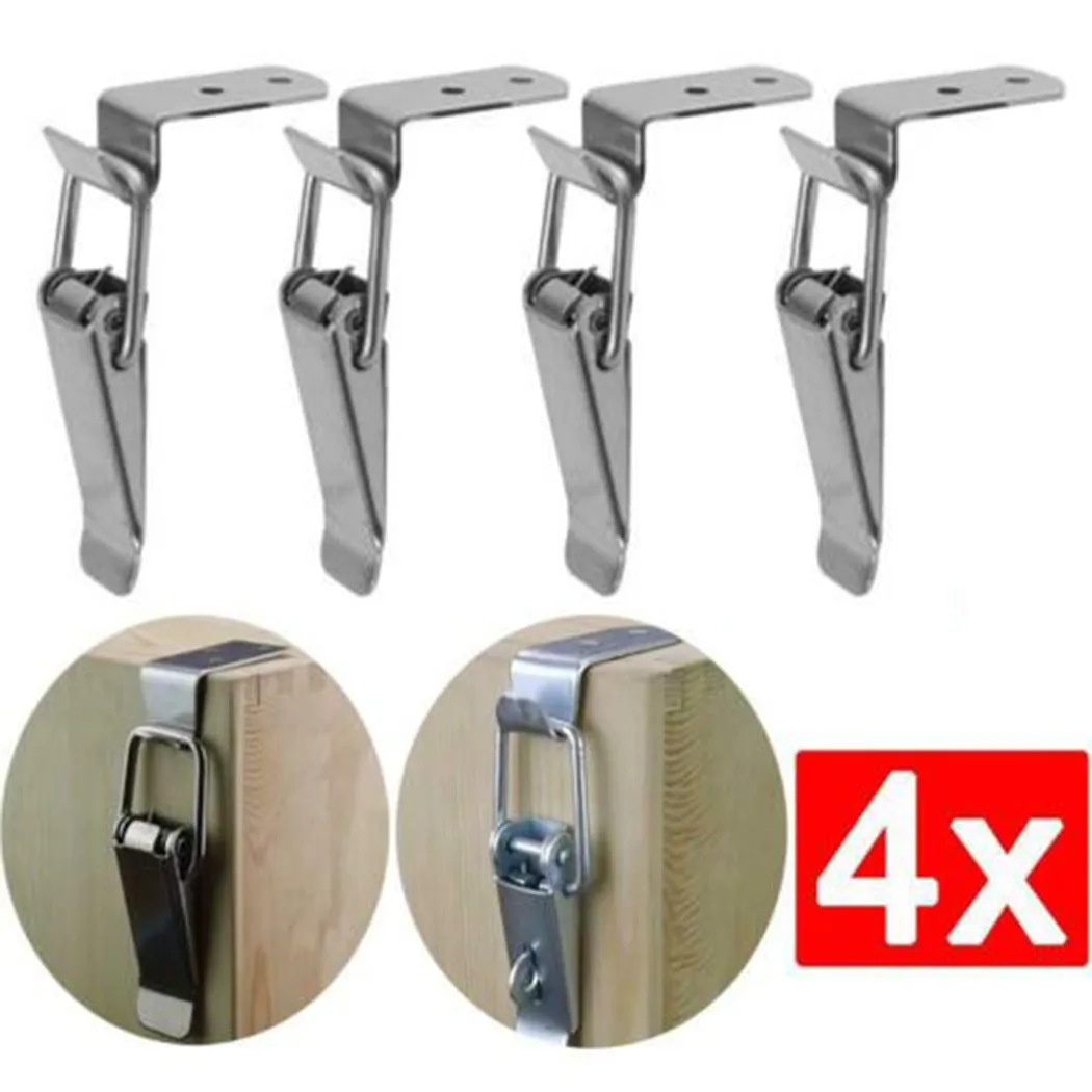 

4Pcs Sliver Latch 90 Degree Stainless Steel Anti Theft Spring Loaded Draw Toggle Latch Clamp Clip Set Hardware Tools Hasps