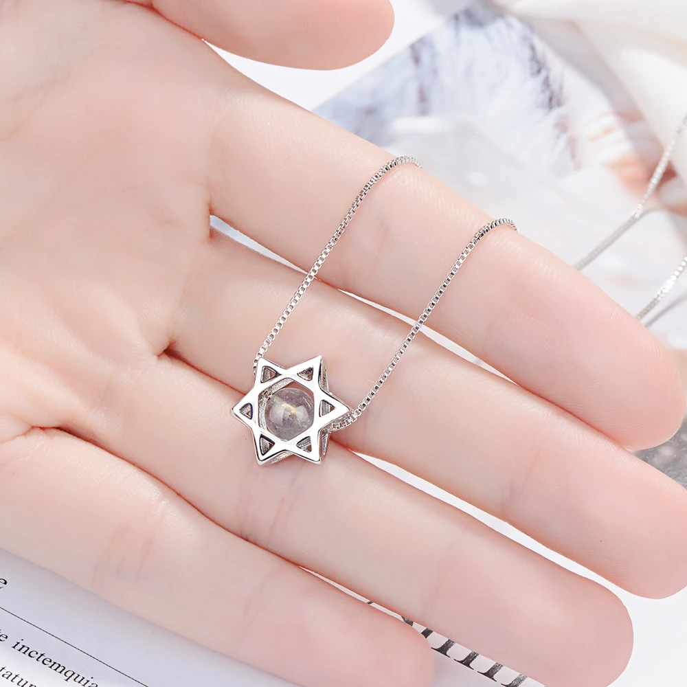 

925 Sterling Silver David Star Pendant Necklace For Women Natural Strawberry Crystal Hexagram Necklace Fine Jewelry