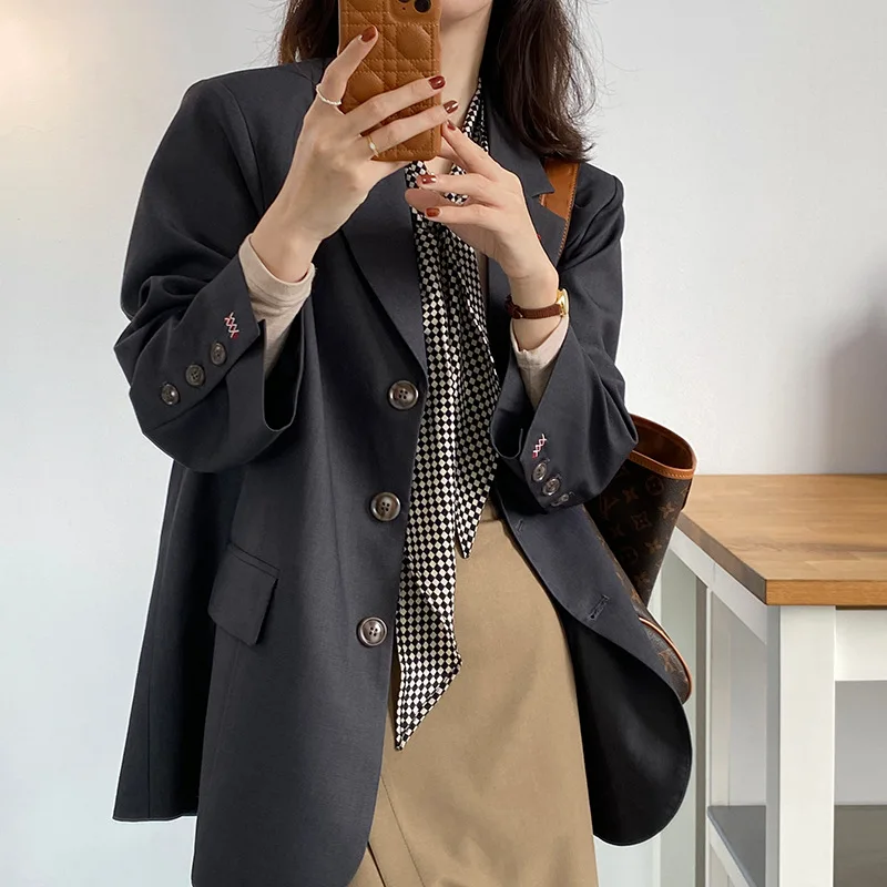 

Свободный блейзер в Корейском стиле с вышивкой, Женская Повседневная винтажная уличная одежда, Женский блейзер на пуговицах