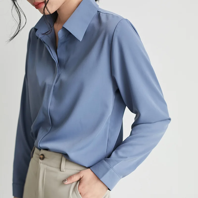 

Блузка женская шифоновая с длинным рукавом, модный топ в Корейском стиле для офиса и работы, Офисная белая рубашка с отложным воротником, на ...