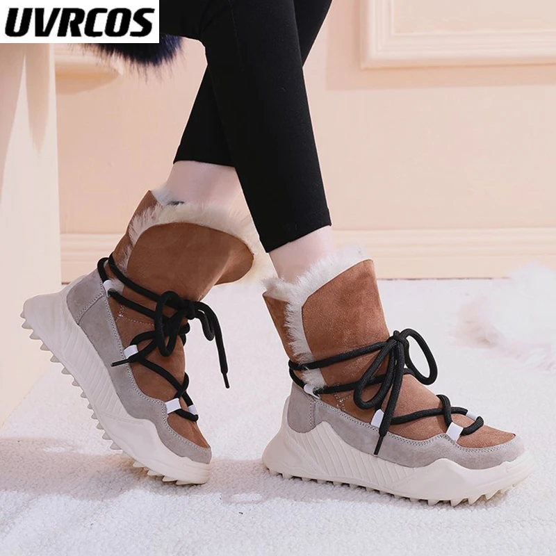 

Non-slip Warm Snow Boots Women Winter Cotton Padded Shoes Chunky Platform Ankle Boots Thick Plush Women's Sneakers 2022