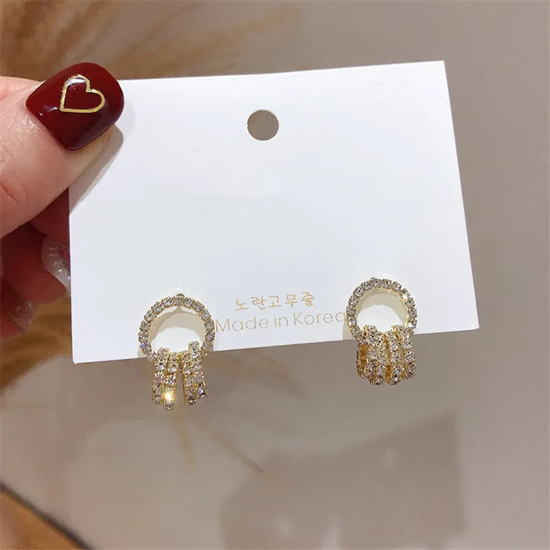 

2020 new creative Rhinestone 4 small round crystal earrings women's Earrings Fashion Women's simple jewelry Round Earrings
