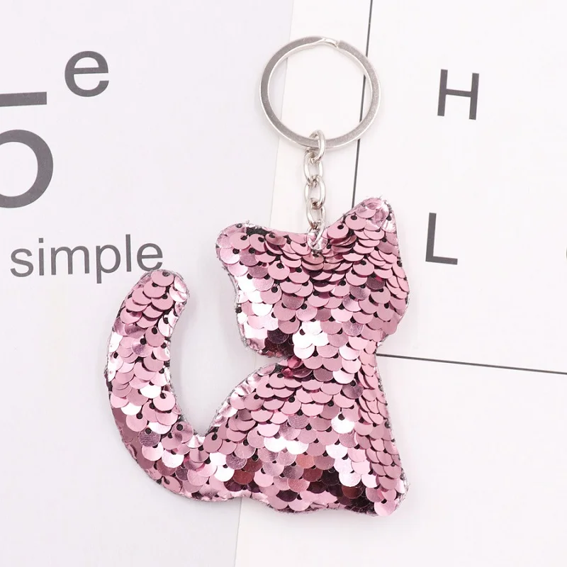 pink cat Милый Единорог блесток Pom ключ кулон Красочные чучела Единорог кукла дети игрушки девушки мешок повесить кулон брелок подарок - Цвет: pink cat