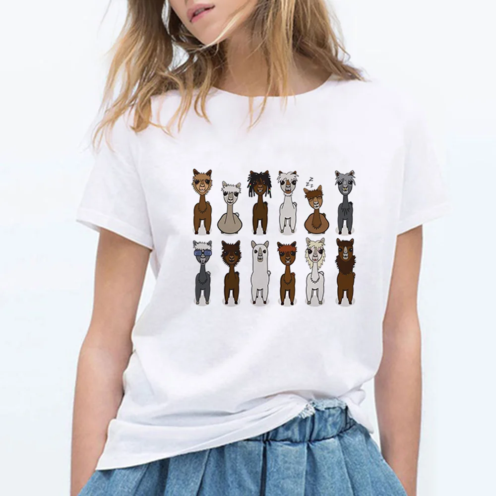 

Alpaca Clothes T Shirt Women T-shirt Top Tee Cute Shirts Harajuku Spring Summer 90s Oversize Graphic Round Collar Tshirt