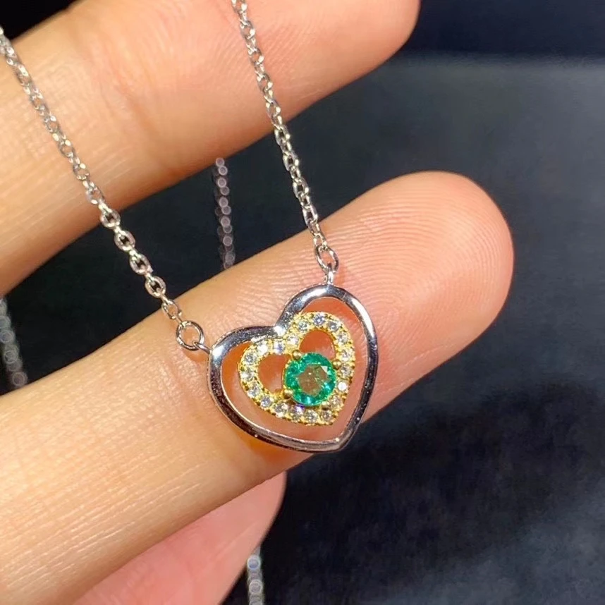 

CoLife Jewelry 925 Silver Emerald Pendant for Young Girl 3mm Natural Emerald Necklace Pendant Fashion Silver Heart Pendant
