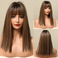 alan eaton synthetic wigs with bangs medium straight natural ombre black dark brown copper honey mixed bob hair wigs for women