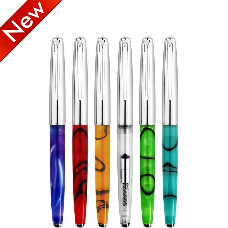 

Fashion Mojiang 101 Acrylic Resin Fountain Pen Stainless Steel Cap Iridium F Nib 0.5mm School Office Business Writing Gift Pens