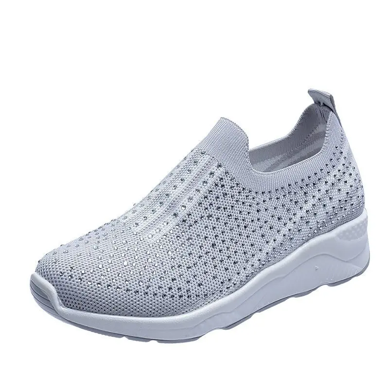 

Running Sneakers Women Vulcanized Shoes Crystal Shiny Elastic Band Sock Shoes Woman Comfort Casual Loafers Bling Shoes Slip ons