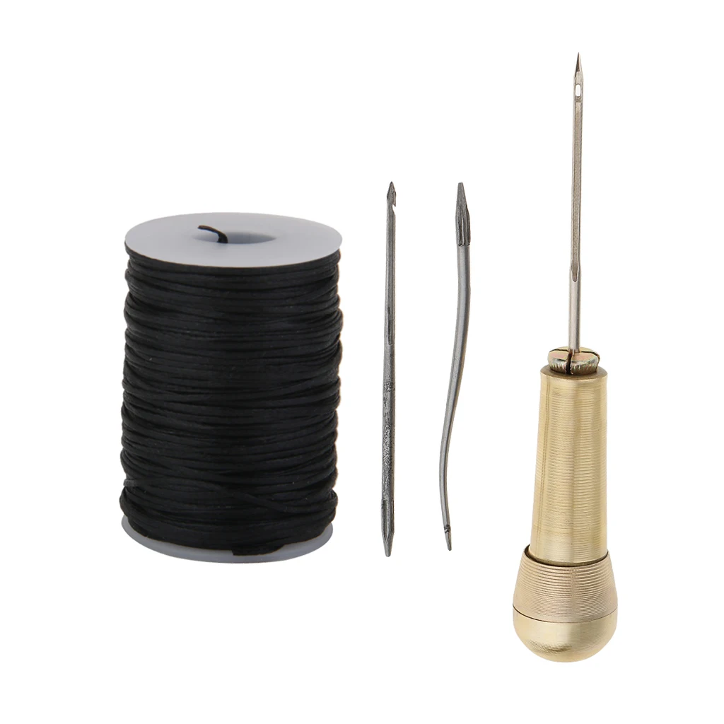 3 Needles Copper Handle Sewing Awl Hand Stitcher Shoe Repairing Tool With Line Waxed Thread For Leather | Дом и сад