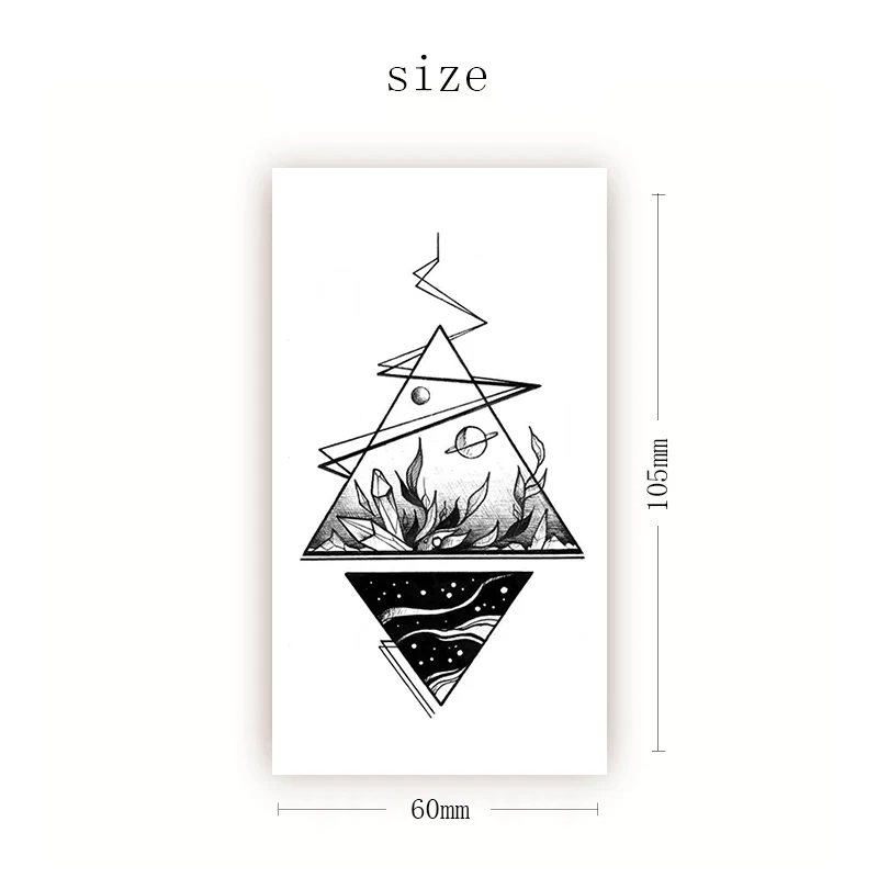 Geometric Earth Galaxy Plant Waterproof Temporary Tattoo Sticker Inverted Triangle Black Tattoos Body Art Ear Arm Leg Fake Tatoo | Красота и
