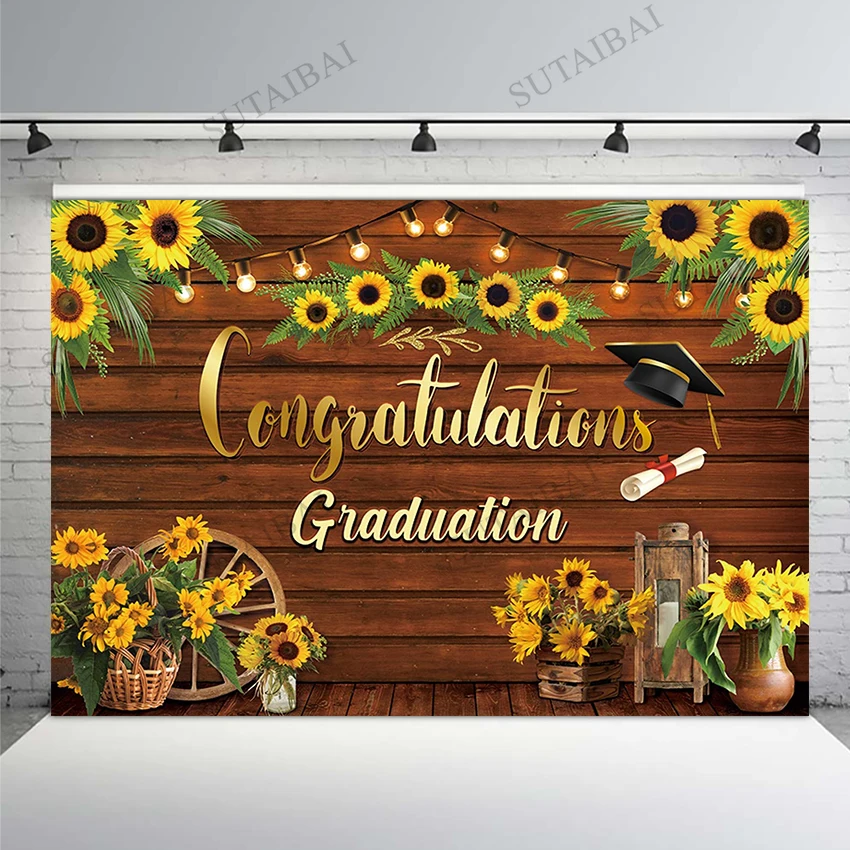 

Sunflowers Graduation Backdrop 2021 Congrats Graduation Congratulations Graduation Rustic Wood Class of 2021 Prom Party Banner
