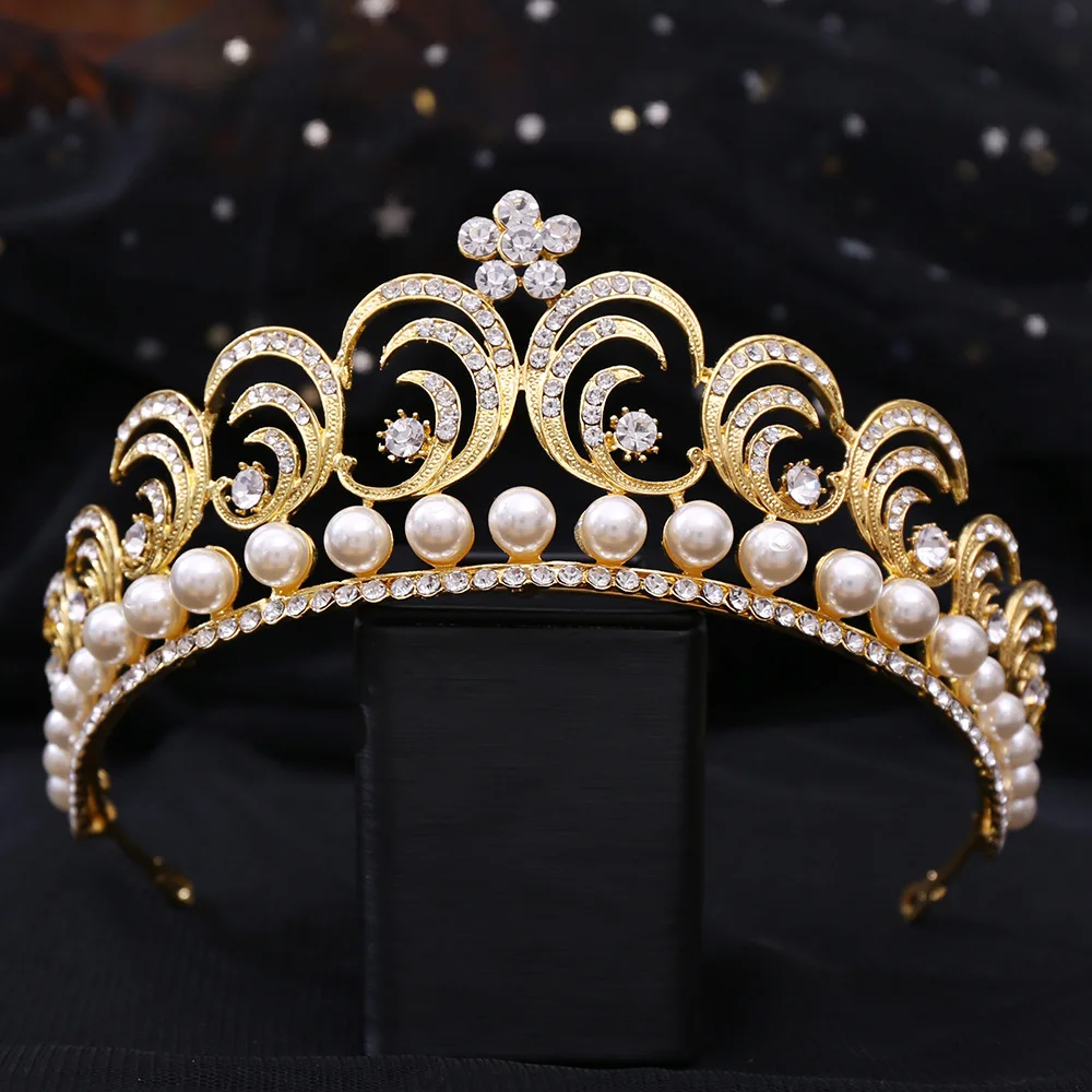 

Fashion Luxury Queen Princess Rhinestone Crystal Crown Bride Tiara Wedding Korean Pearl Headpiece Hair Jewelry Accessories